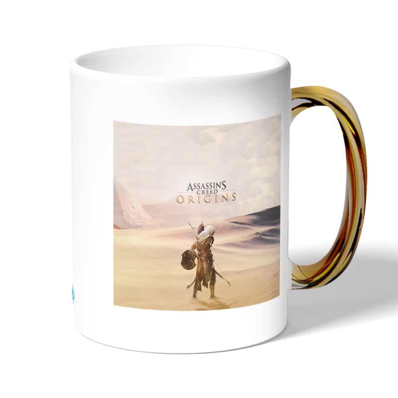 كوب قهوة بمقبض ذهبي بتصميم أساسنز كريد أوريجنز كوب قهوة بمقبض ذهبي بتصميم أساسنز كريد أوريجنز