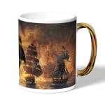 كوب قهوة بمقبض ذهبي بتصميم أساسنز كريد بلاك فلاغ