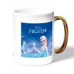 كوب قهوة بمقبض ذهبي بتصميم إلسا ملكة الثلج
