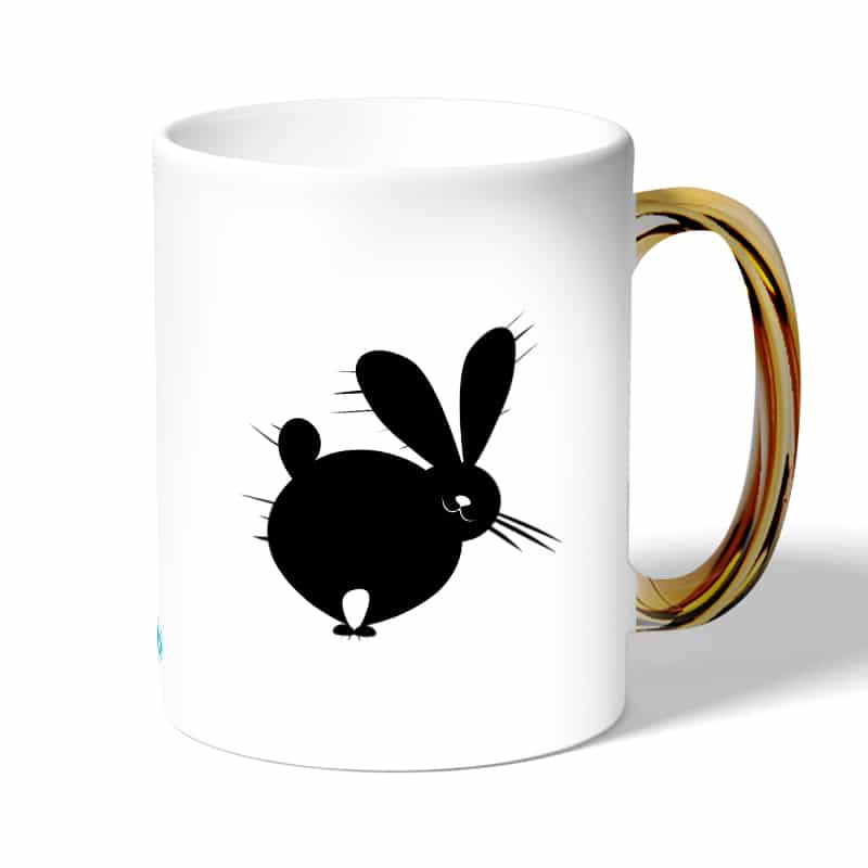 كوب قهوة بمقبض ذهبي بتصميم ارنب مخيف كوب قهوة بمقبض ذهبي بتصميم ارنب مخيف