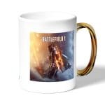 كوب قهوة بمقبض ذهبي بتصميم اسلحة باتلفيلد