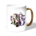 كوب قهوة بمقبض ذهبي بتصميم اصدقاء قاتل شيطان