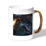 كوب قهوة بمقبض ذهبي بتصميم الأرواح الشريرة بلود بورن