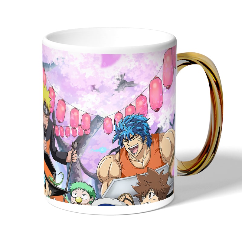 كوب قهوة بمقبض ذهبي بتصميم الاحتفال مع كل الانميات كوب قهوة بمقبض ذهبي بتصميم الاحتفال مع كل الانميات