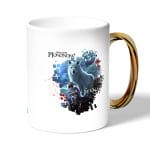 كوب قهوة بمقبض ذهبي بتصميم الاميرة مونونوكي مع ذئب