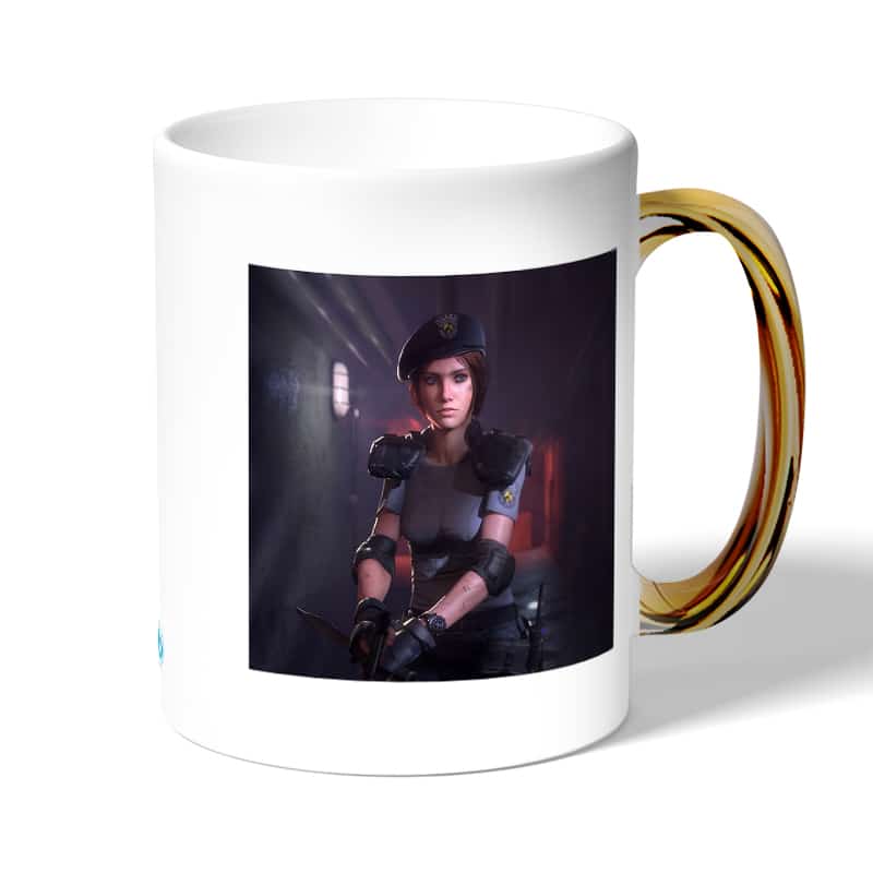 كوب قهوة بمقبض ذهبي بتصميم الشرطيه جيل فالنتاين  رزدنت ايفل 3 كوب قهوة بمقبض ذهبي بتصميم الشرطيه جيل فالنتاين  رزدنت ايفل 3