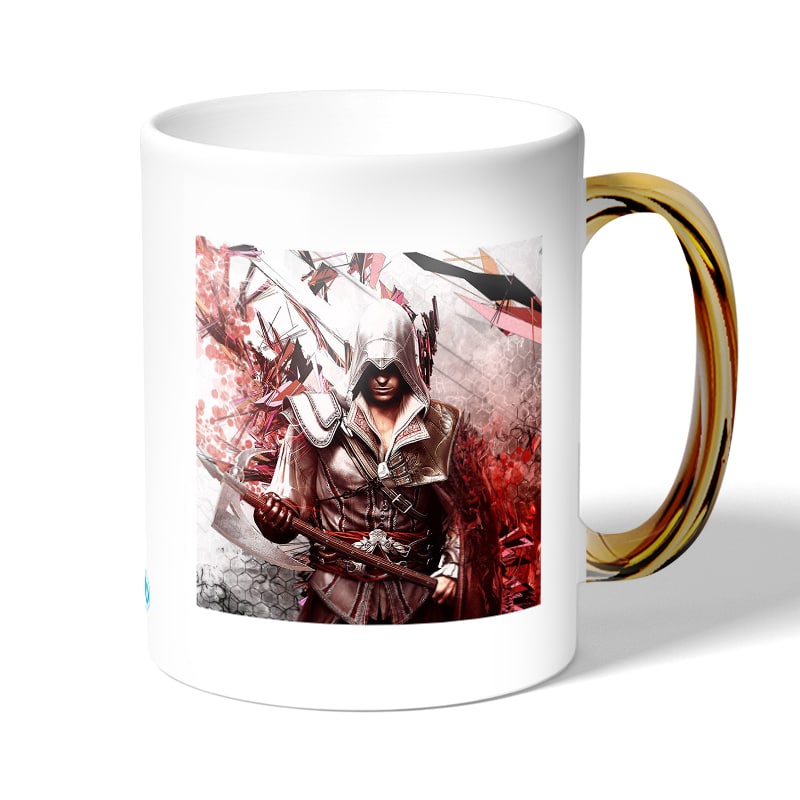 كوب قهوة بمقبض ذهبي بتصميم الطائرمع الفأس أساسنز كريد كوب قهوة بمقبض ذهبي بتصميم الطائرمع الفأس أساسنز كريد