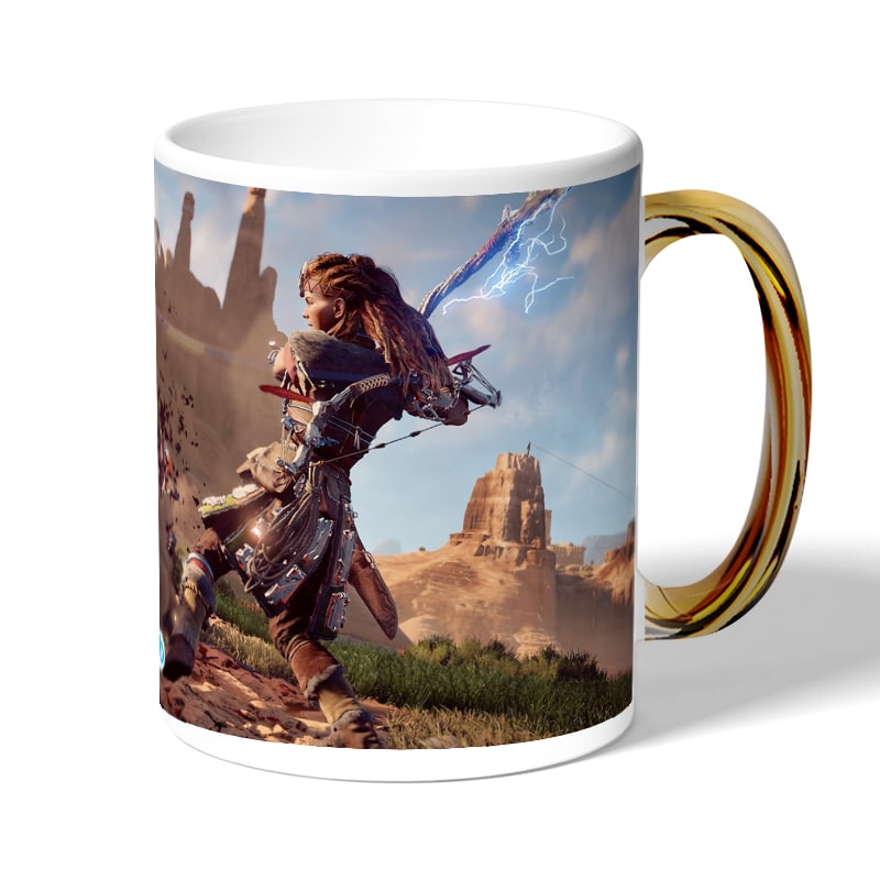 كوب قهوة بمقبض ذهبي بتصميم المقاتلة إلوي هورايزن زيرو داون كوب قهوة بمقبض ذهبي بتصميم المقاتلة إلوي هورايزن زيرو داون