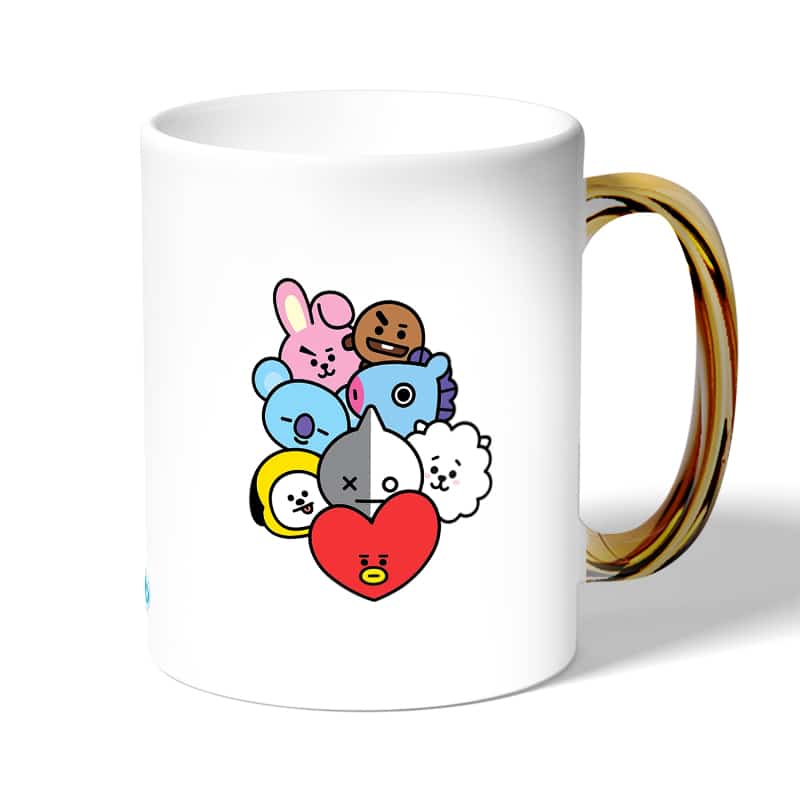 كوب قهوة بمقبض ذهبي بتصميم بتس شخصيات BT21 كوب قهوة بمقبض ذهبي بتصميم بتس شخصيات BT21