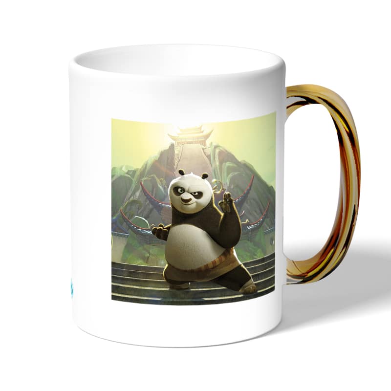 كوب قهوة بمقبض ذهبي بتصميم بو كونغ فو باندا كوب قهوة بمقبض ذهبي بتصميم بو كونغ فو باندا