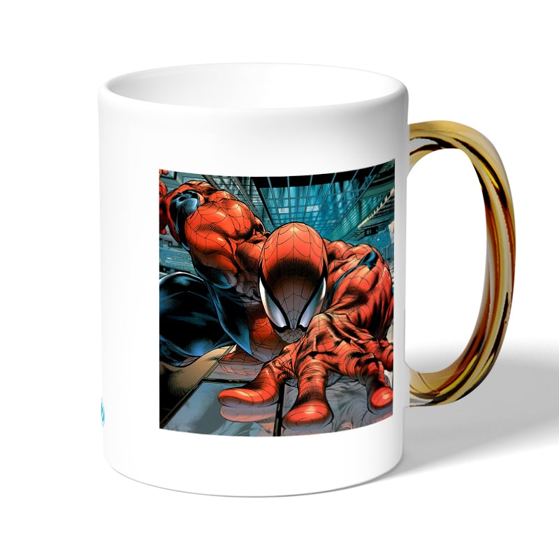 كوب قهوة بمقبض ذهبي بتصميم تسلق الجدران سبايدر مان كوب قهوة بمقبض ذهبي بتصميم تسلق الجدران سبايدر مان