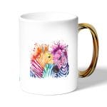 كوب قهوة بمقبض ذهبي بتصميم حمار وحشي ملون