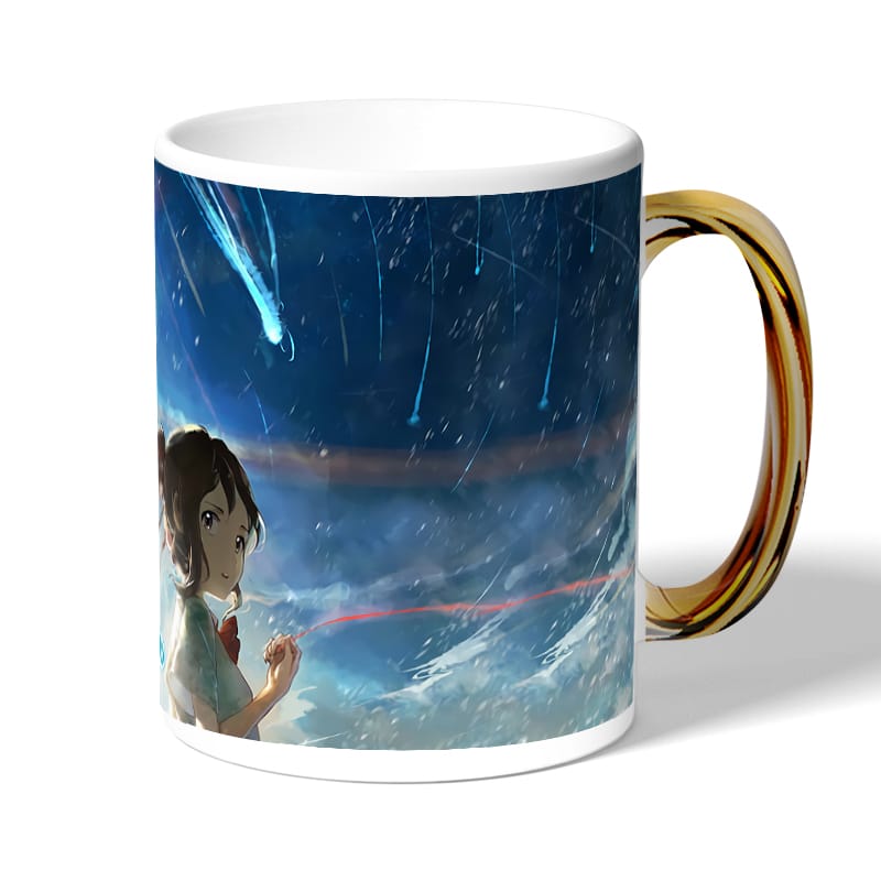 كوب قهوة بمقبض ذهبي بتصميم خيوط جمعتنا معا انمي كوب قهوة بمقبض ذهبي بتصميم خيوط جمعتنا معا انمي