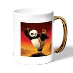 كوب قهوة بمقبض ذهبي بتصميم ركله كونغ فو باندا