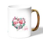 كوب قهوة بمقبض ذهبي بتصميم زوجين الحب فلامنغو