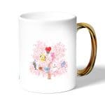 كوب قهوة بمقبض ذهبي بتصميم شجرة الكرز شخصيات BT21