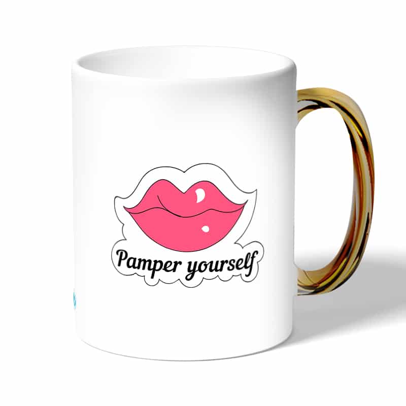 كوب قهوة بمقبض ذهبي بتصميم شفاه جذابه كوب قهوة بمقبض ذهبي بتصميم شفاه جذابه