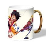 كوب قهوة بمقبض ذهبي بتصميم ضربه القبضه كل الانميات