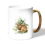 كوب قهوة بمقبض ذهبي بتصميم غزال صغير