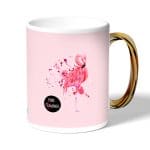 كوب قهوة بمقبض ذهبي بتصميم فلامنجو وردي