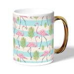 كوب قهوة بمقبض ذهبي بتصميم فلامنغو الاستوائية