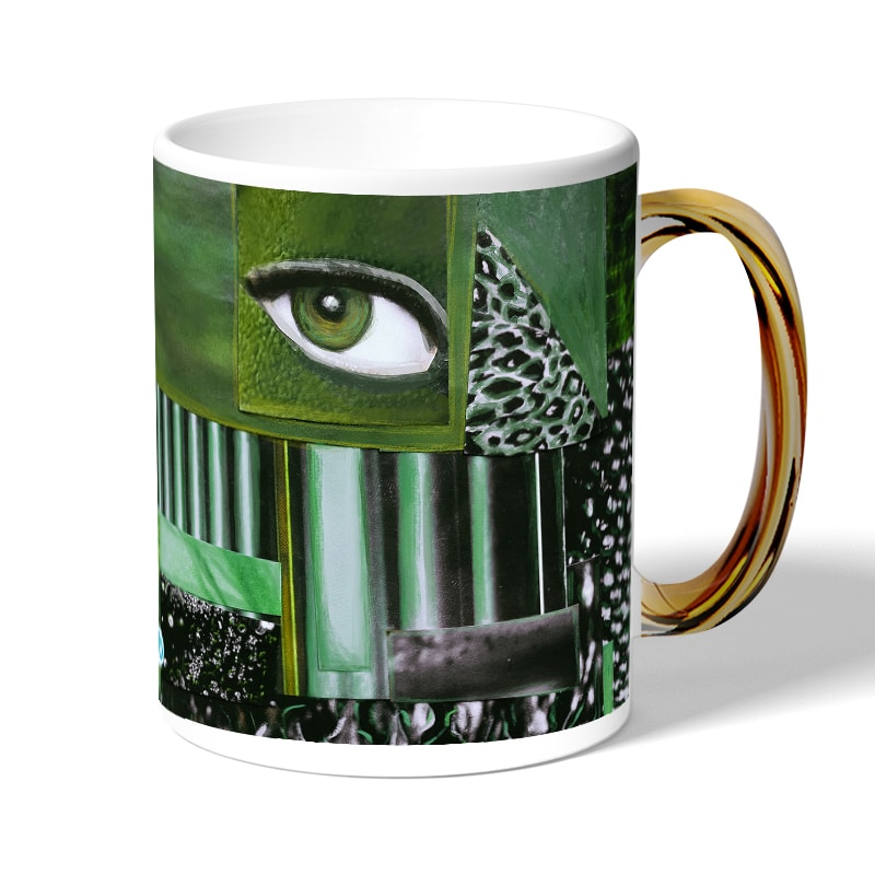 كوب قهوة بمقبض ذهبي بتصميم فن تجريدي كوب قهوة بمقبض ذهبي بتصميم فن تجريدي