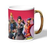 كوب قهوة بمقبض ذهبي بتصميم فورت نايت باتل رويال