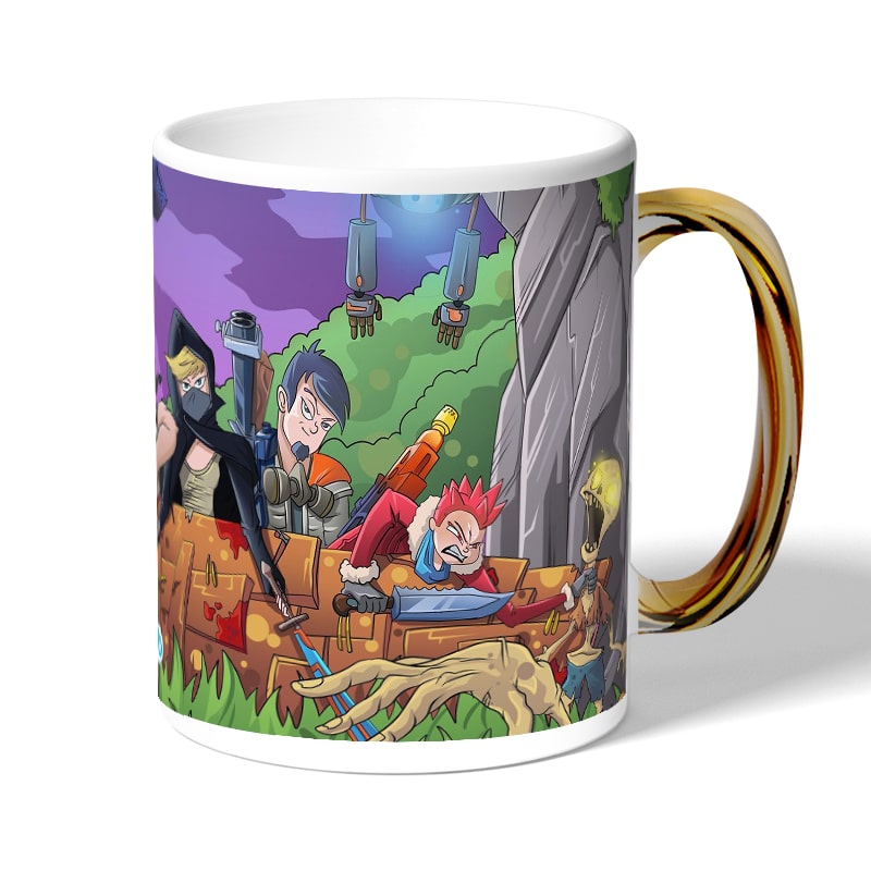 كوب قهوة بمقبض ذهبي بتصميم فورت نايت رسم كوب قهوة بمقبض ذهبي بتصميم فورت نايت رسم