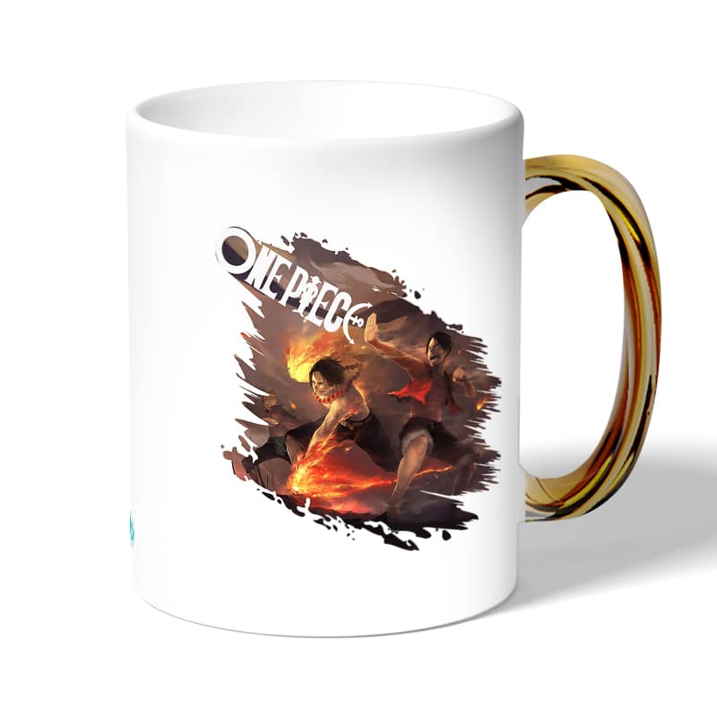 كوب قهوة بمقبض ذهبي بتصميم قتال اللحيه البيضاء ون بيس كوب قهوة بمقبض ذهبي بتصميم قتال اللحيه البيضاء ون بيس