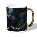 كوب قهوة بمقبض ذهبي بتصميم  قتال الوحوش بلود بورن