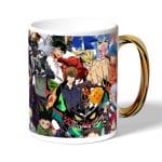 كوب قهوة بمقبض ذهبي بتصميم قتال كل الانميات