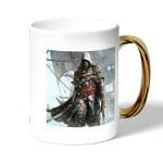 كوب قهوة بمقبض ذهبي بتصميم قتال مع القراصنه أساسنز كريد