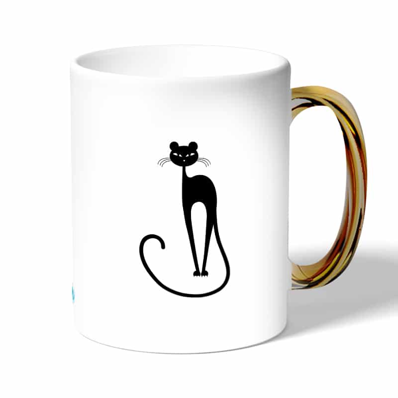 كوب قهوة بمقبض ذهبي بتصميم قطه انيقه كوب قهوة بمقبض ذهبي بتصميم قطه انيقه