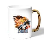 كوب قهوة بمقبض ذهبي بتصميم قوة الثلاثة أشقاء ون بيس