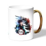 كوب قهوة بمقبض ذهبي بتصميم قوة تنفس الماء قاتل الشياطين