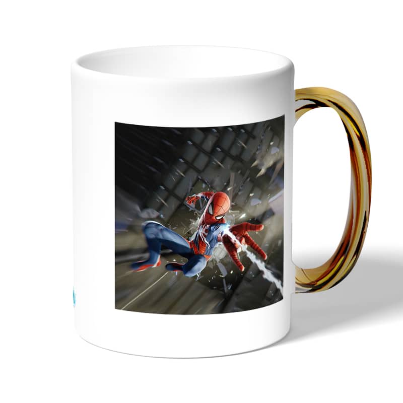 كوب قهوة بمقبض ذهبي بتصميم قوة سبيدر مان كوب قهوة بمقبض ذهبي بتصميم قوة سبيدر مان