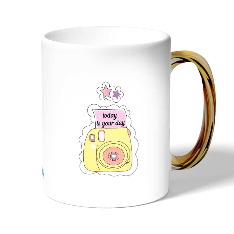 كوب قهوة بمقبض ذهبي بتصميم كرتون كاميرا كوب قهوة بمقبض ذهبي بتصميم كرتون كاميرا