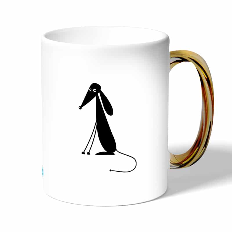 كوب قهوة بمقبض ذهبي بتصميم كلب كرتوني كوب قهوة بمقبض ذهبي بتصميم كلب كرتوني