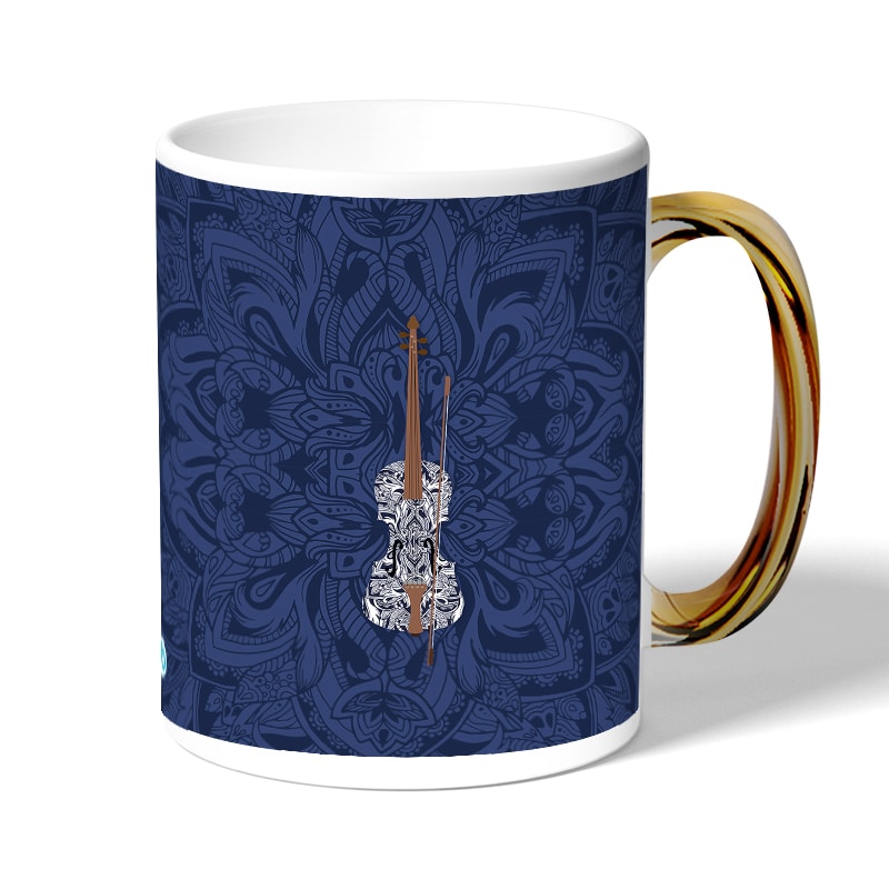 كوب قهوة بمقبض ذهبي بتصميم كمان مزخرف كوب قهوة بمقبض ذهبي بتصميم كمان مزخرف