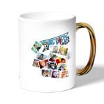 كوب قهوة بمقبض ذهبي بتصميم لحظات مهمه ون بيس