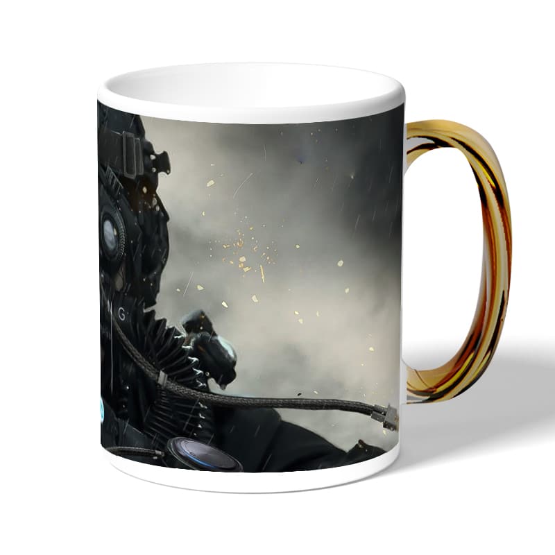 كوب قهوة بمقبض ذهبي بتصميم  لعبة ديث ستراندنغ كوب قهوة بمقبض ذهبي بتصميم  لعبة ديث ستراندنغ