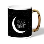 كوب قهوة بمقبض ذهبي بتصميم ليله سعيده