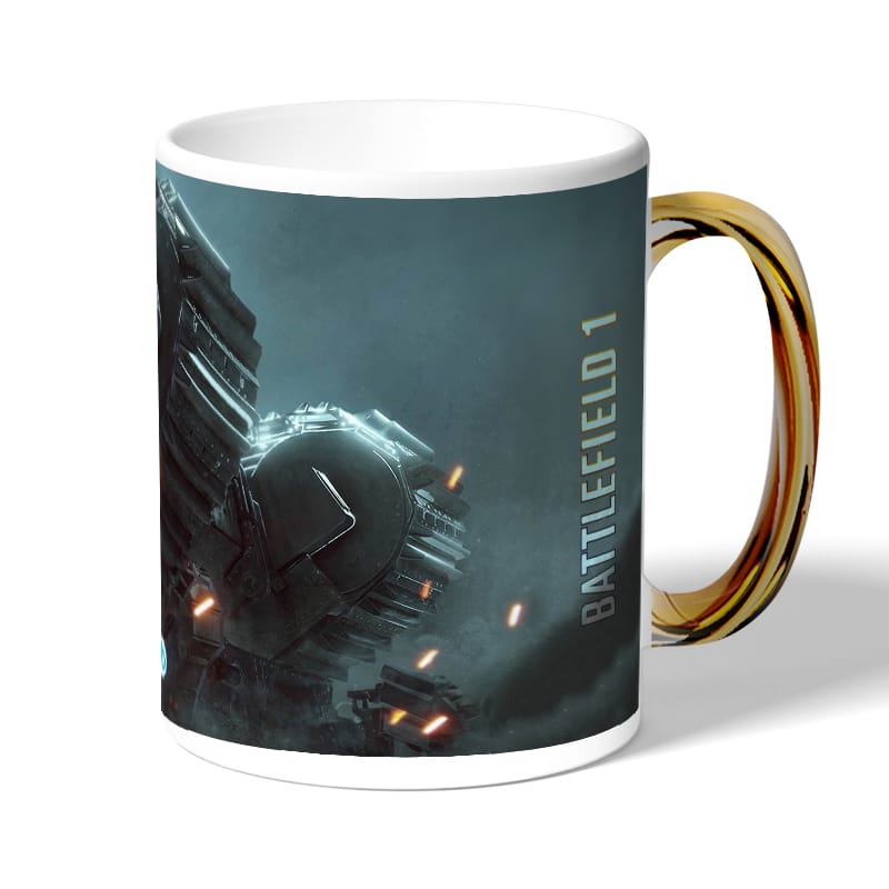 كوب قهوة بمقبض ذهبي بتصميم مركبة قتالية باتلفيلد كوب قهوة بمقبض ذهبي بتصميم مركبة قتالية باتلفيلد