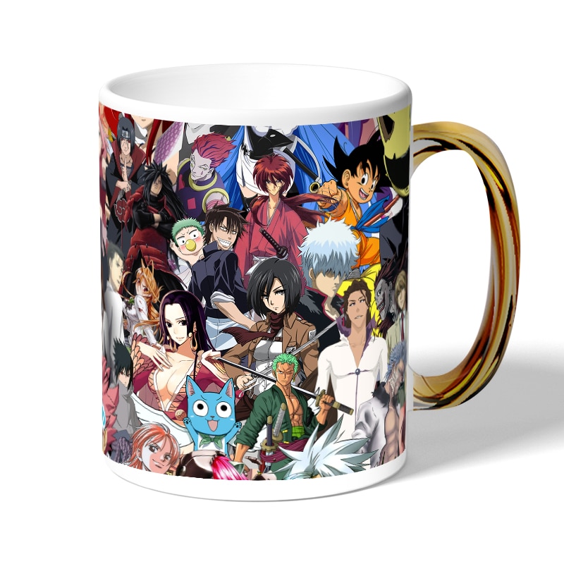 كوب قهوة بمقبض ذهبي بتصميم مكس انمي كوب قهوة بمقبض ذهبي بتصميم مكس انمي