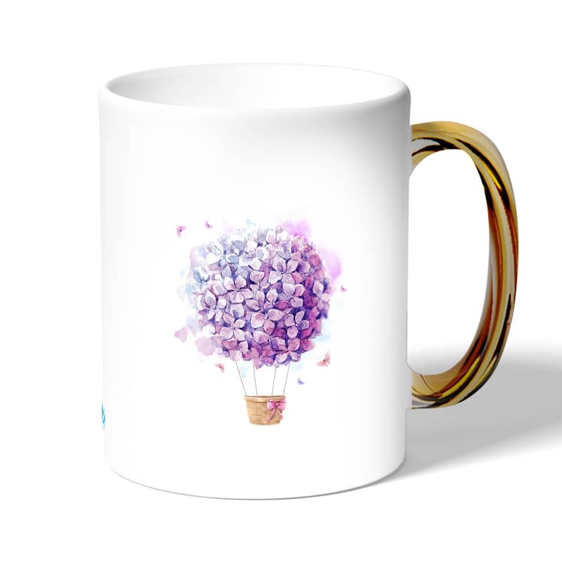 كوب قهوة بمقبض ذهبي بتصميم منطاد بالورد كوب قهوة بمقبض ذهبي بتصميم منطاد بالورد