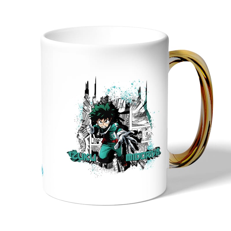 كوب قهوة بمقبض ذهبي بتصميم ميدوريا مانجا أكاديميتي للأبطال كوب قهوة بمقبض ذهبي بتصميم ميدوريا مانجا أكاديميتي للأبطال