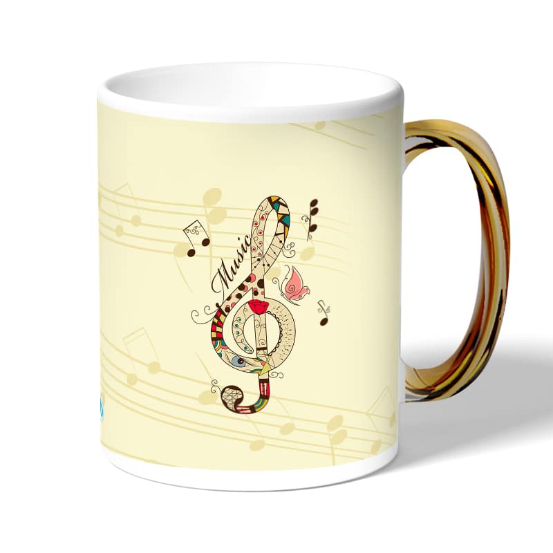 كوب قهوة بمقبض ذهبي بتصميم نغمة موسيقية جميلة كوب قهوة بمقبض ذهبي بتصميم نغمة موسيقية جميلة