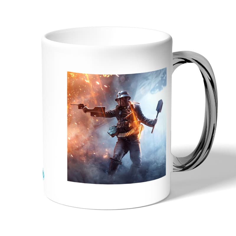 كوب قهوة بمقبض فضي بتصميم الاستعداد للمعركة  باتلفيلد كوب قهوة بمقبض فضي بتصميم الاستعداد للمعركة  باتلفيلد