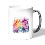 كوب قهوة بمقبض فضي بتصميم حمار وحشي ملون