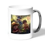 كوب قهوة بمقبض فضي بتصميم ذكريات الطفولة ون بيس